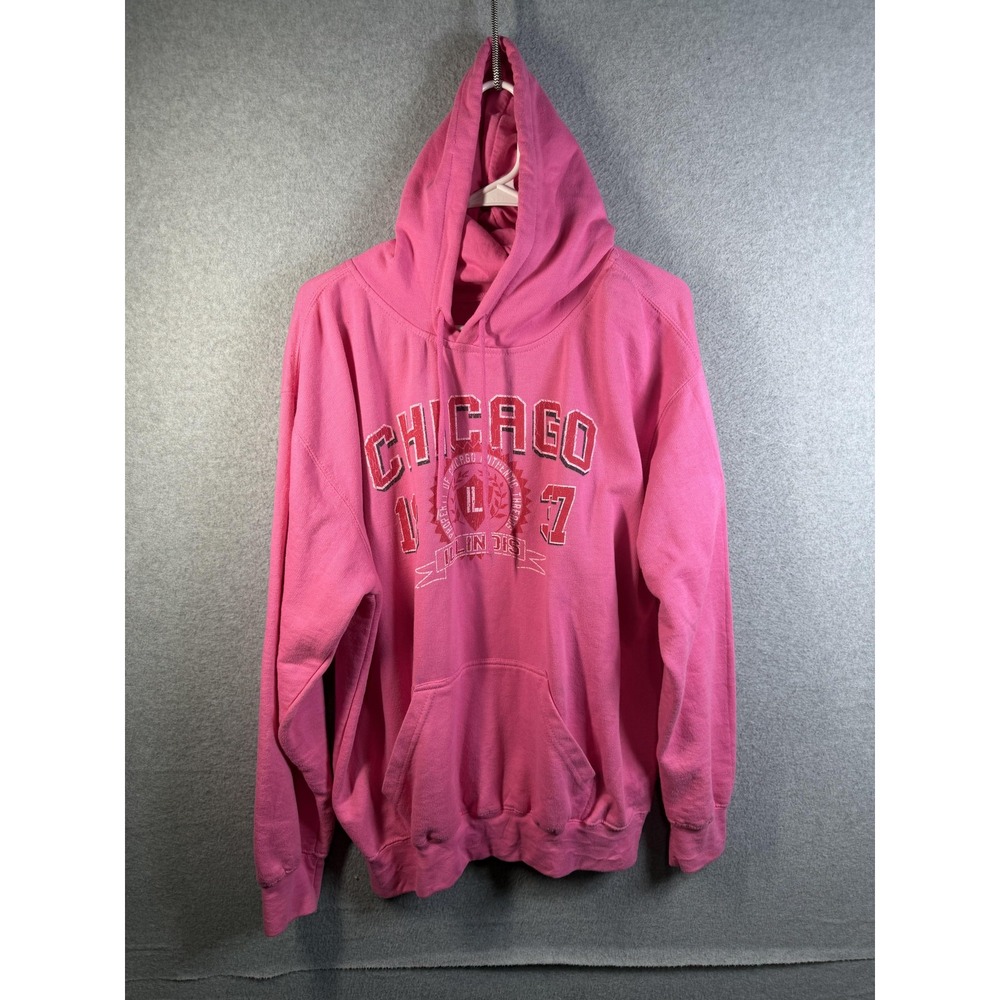 Chicago Illinois Hoodie Mens Large Pink Pullover Sweatshirt Point Sportswear